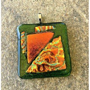 Artisan Dichroic Fused Glass Pendant Square Green